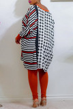 Black Fashion Casual Print Basic V Neck Long Sleeve Two Pieces