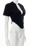 Grey Fashion Solid Patchwork O Neck T-Shirts