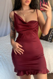 Apricot Fashion Sexy Solid Backless Spaghetti Strap Sleeveless Dress Dresses