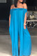 Blue Fashion Casual Solid Backless Off the Shoulder Loose Jumpsuits