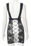 Black Sexy Solid Lace V Neck Pencil Skirt Dresses