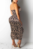 Gold Sexy Spaghetti Strap Leopard Dress