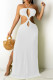 White Sexy Solid Hollowed Out Backless Slit Halter Strapless Dress