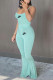 Water Blue Fashion Street Print Patchwork Spaghetti Strap Sleeveless Two Pieces