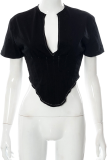 Grey Fashion Solid Patchwork O Neck T-Shirts