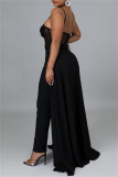 White Fashion Sexy Patchwork Solid See-through Backless Spaghetti Strap Skinny Jumpsuits
