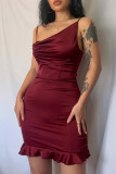 Apricot Fashion Sexy Solid Backless Spaghetti Strap Sleeveless Dress Dresses