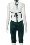 Green Sexy Striped Patchwork Spaghetti Strap Skinny Jumpsuits