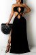 Black Sexy Solid Hollowed Out Backless Slit Halter Strapless Dress