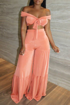 Pink Fashion Sexy Solid Backless Off the Shoulder Sleeveless Two Pieces