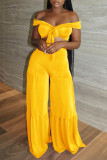 Yellow Fashion Sexy Solid Backless Off the Shoulder Sleeveless Two Pieces