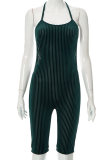 Green Sexy Striped Patchwork Spaghetti Strap Skinny Jumpsuits