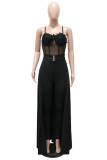 White Fashion Sexy Patchwork Solid See-through Backless Spaghetti Strap Skinny Jumpsuits