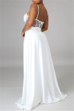 White Fashion Sexy Patchwork Solid See-through Backless Spaghetti Strap Skinny Jumpsuits