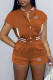 Brown Fashion Casual Print Patchwork Mandarin Collar Short Sleeve Two Pieces
