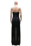 Black Fashion Sexy Patchwork Hot Drilling Backless Strapless Irregular Dress