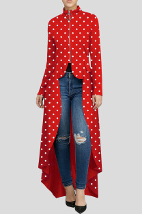 Red Fashion Casual Dot Print Asymmetrical Outerwear