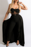 White Fashion Sexy Patchwork Solid See-through Backless Spaghetti Strap Skinny Jumpsuits