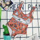 Orange Fashion Vacation Print Patchwork Swimwears