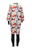 Black Fashion Casual Print Basic V Neck Long Sleeve Two Pieces