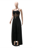 White Fashion Sexy Patchwork Solid See-through Backless Spaghetti Strap Skinny Jumpsuits