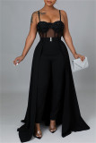 White Fashion Sexy Patchwork Solid See-through Backless Spaghetti Strap Skinny Jumpsuits