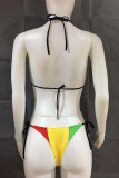 Red Yellow Sexy Print Patchwork Frenulum Swimwears