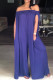 Purple Fashion Casual Solid Backless Off the Shoulder Loose Jumpsuits