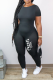 Black Sexy Print Patchwork O Neck Skinny Jumpsuits