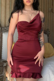 Apricot Fashion Sexy Solid Backless Spaghetti Strap Sleeveless Dress Dresses