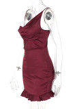 Apricot Fashion Sexy Solid Backless Spaghetti Strap Sleeveless Dress Dresses