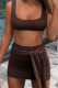 Brown Sexy Solid Patchwork U Neck Sleeveless Two Pieces