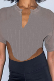 Grey Fashion Solid Patchwork O Neck T-Shirts