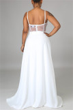 White Fashion Sexy Patchwork Solid See-through Backless Spaghetti Strap Skinny Jumpsuits