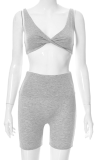 Grey Sexy Solid Patchwork V Neck Sleeveless Two Pieces
