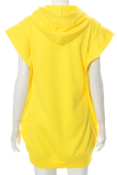 Pink Casual Solid Patchwork Hooded Collar Straight Dresses