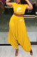Yellow Fashion Casual Letter Patchwork O Neck Short Sleeve Two Pieces