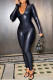 Black Sexy Casual Solid Basic V Neck Skinny Jumpsuits