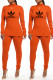 Orange Fashion Casual Print Patchwork Turtleneck Long Sleeve Two Pieces