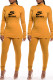 Yellow Fashion Casual Letter Patchwork Turtleneck Long Sleeve Two Pieces