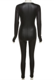 Black Sexy Casual Solid Basic V Neck Skinny Jumpsuits