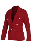 Red Fashion Casual Solid Pocket Buttons Turndown Collar Outerwear