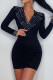 Black Casual Solid Patchwork Hot Drill V Neck One Step Skirt Dresses