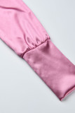 Pink Sexy Solid Patchwork V Neck Long Sleeve Two Pieces