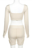 Black Fashion Casual Solid Basic Square Collar Long Sleeve Two Pieces