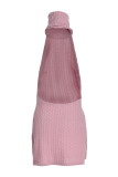 Pink Fashion Sexy Solid Hollowed Out Backless Slit Halter Sleeveless Dress