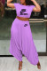 Purple Fashion Casual Letter Patchwork O Neck Short Sleeve Two Pieces