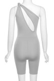 White Fashion Sexy Solid Hollowed Out Backless One Shoulder Skinny Romper