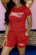 Red Fashion Casual Letter Patchwork O Neck Short Sleeve Two Pieces