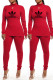Red Fashion Casual Print Patchwork Turtleneck Long Sleeve Two Pieces